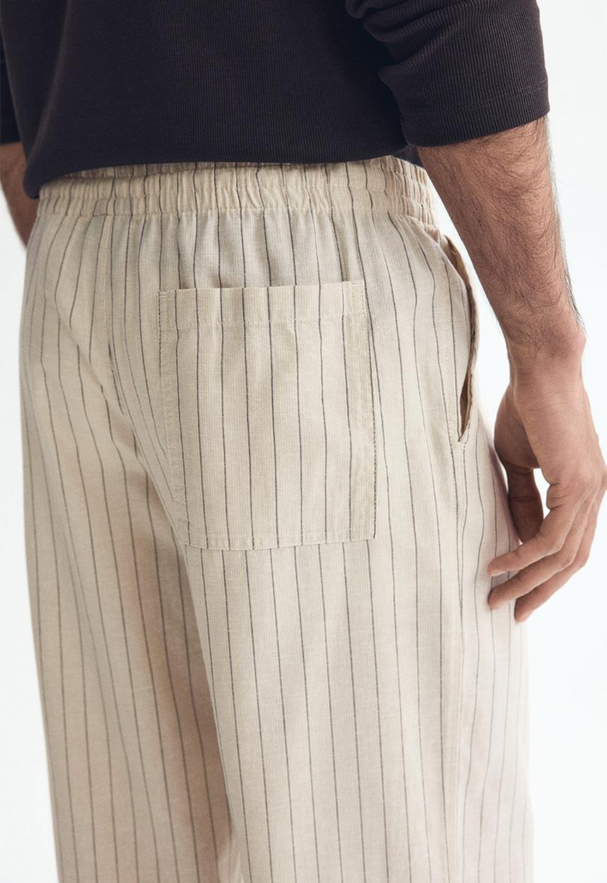 H&M - Relaxed fit linen-blend trousers - beige/striped