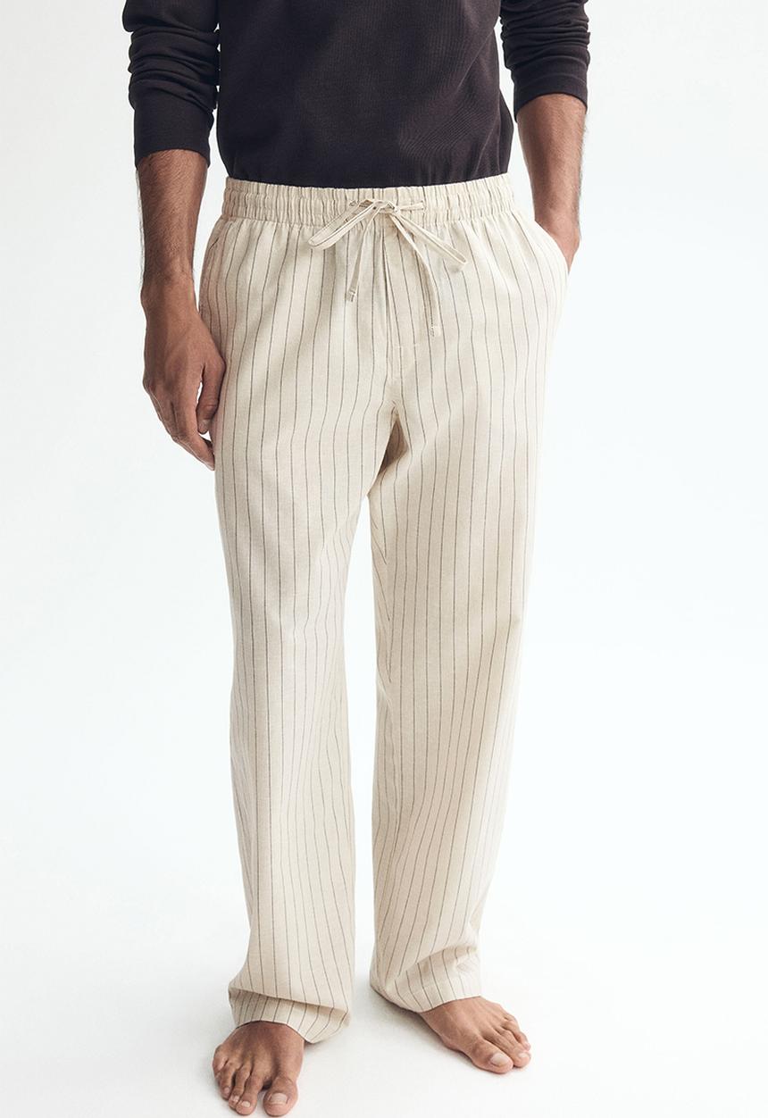 H&M - Relaxed fit linen-blend trousers - beige/striped
