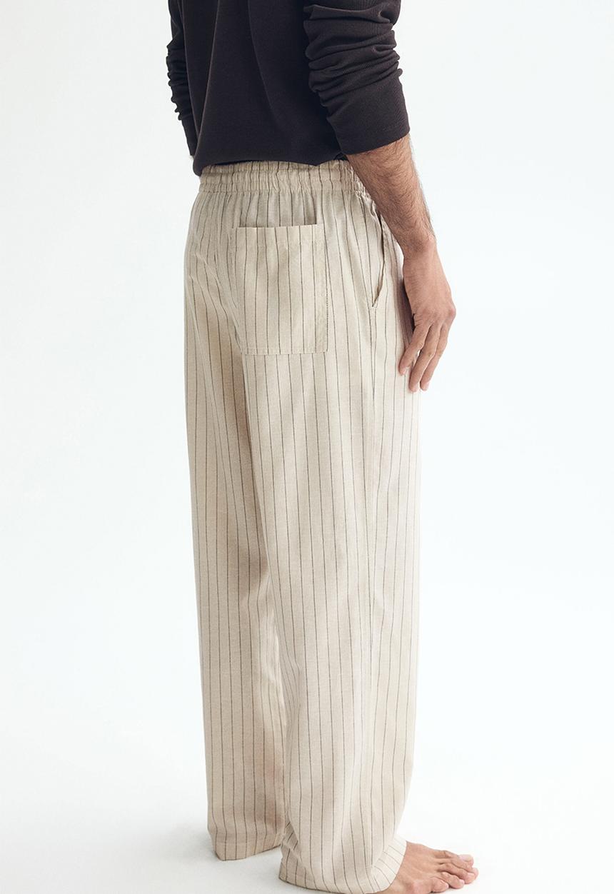 H&M - Relaxed fit linen-blend trousers - beige/striped