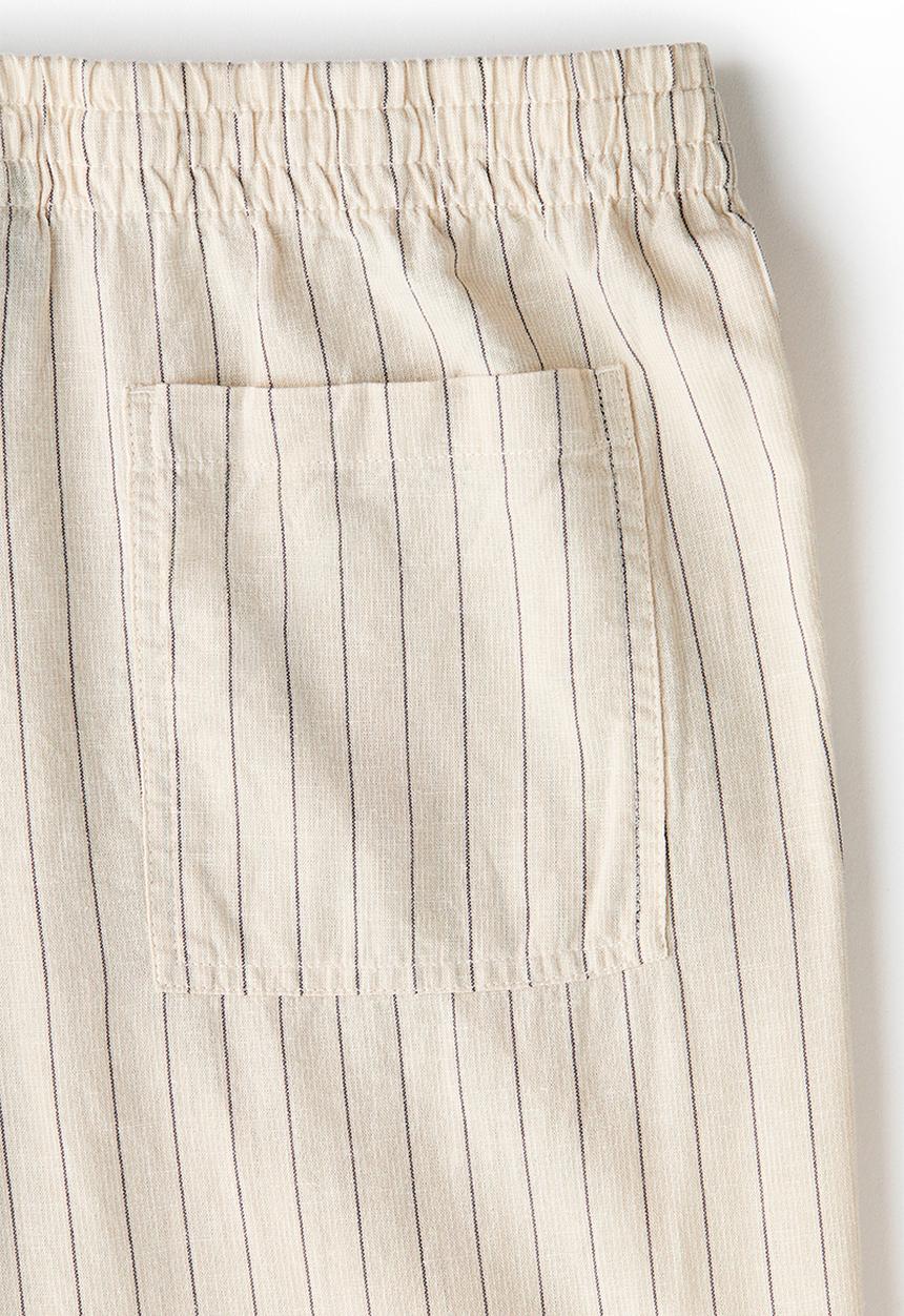 H&M - Relaxed fit linen-blend trousers - beige/striped