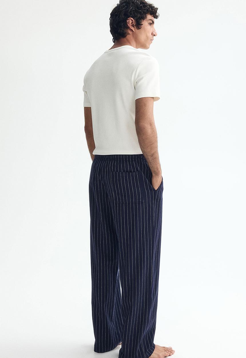 H&M - Relaxed fit linen-blend trousers - navy blue/striped