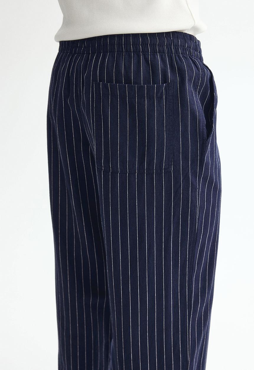 H&M - Relaxed fit linen-blend trousers - navy blue/striped