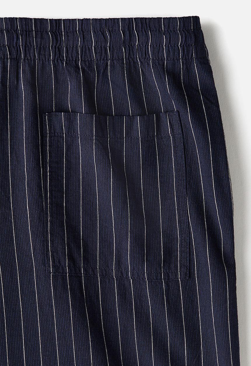 H&M - Relaxed fit linen-blend trousers - navy blue/striped