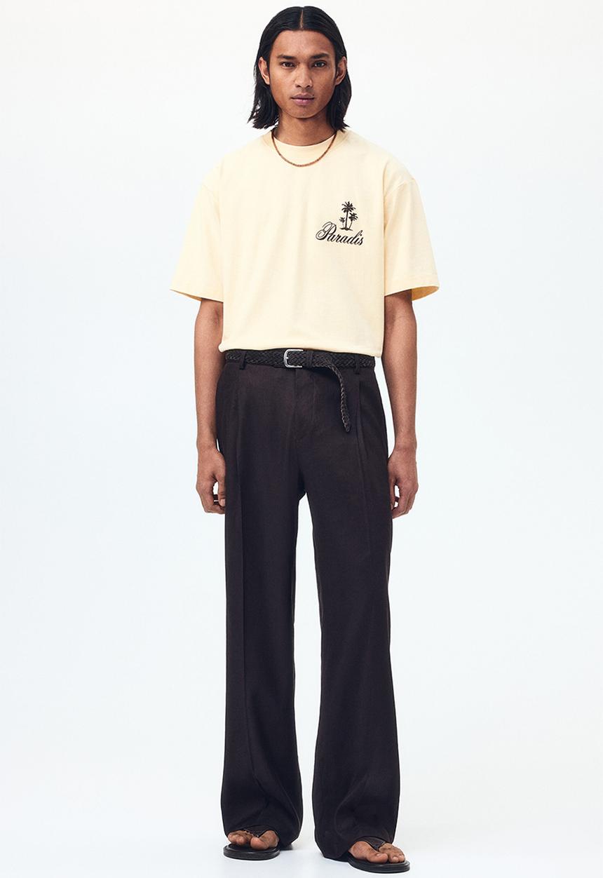 H&M - Relaxed fit printed cotton T-shirt - light yellow/paradis