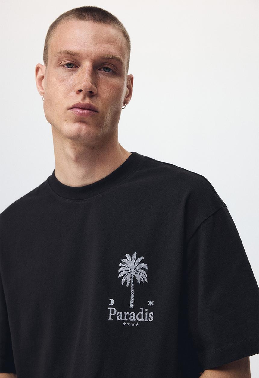 H&M - Relaxed fit printed cotton T-shirt - black/paradis