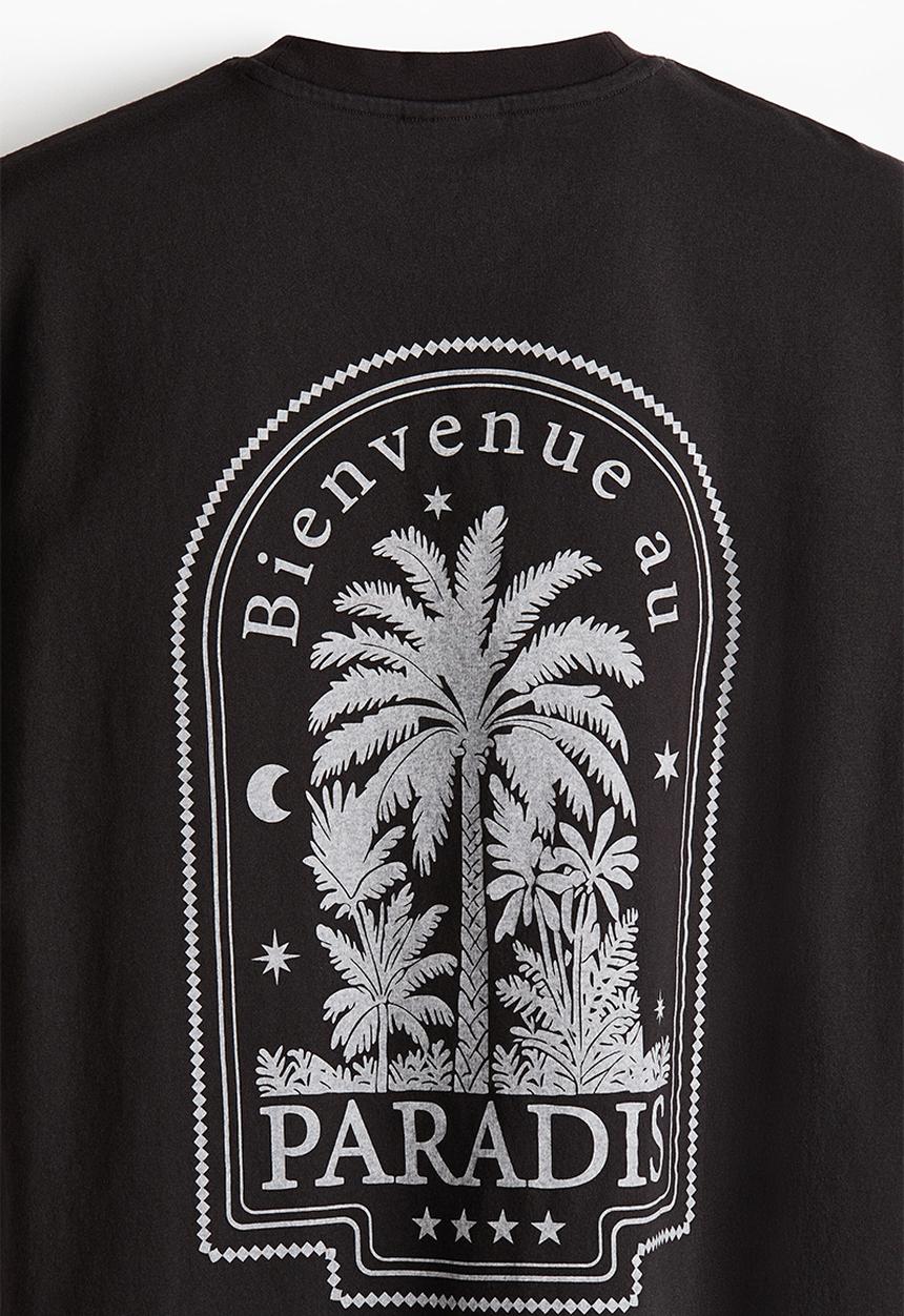 H&M - Relaxed fit printed cotton T-shirt - black/paradis