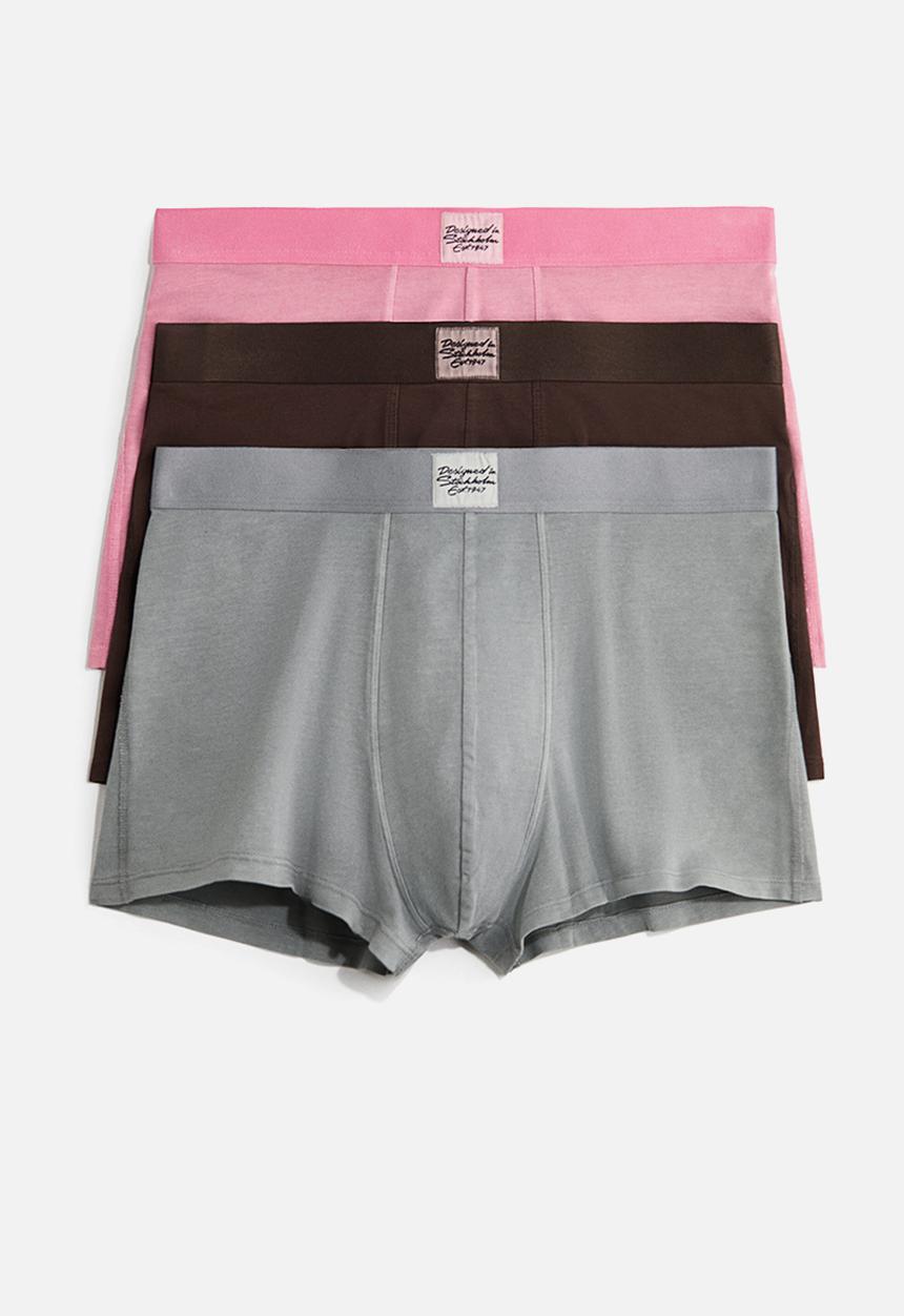 H&M - 3-Pack ribbed short trunks - pink/brown/grey