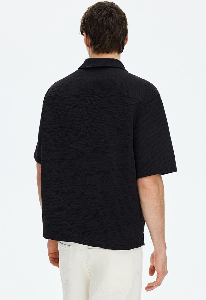 H&M - Relaxed fit waffled resort shirt - black