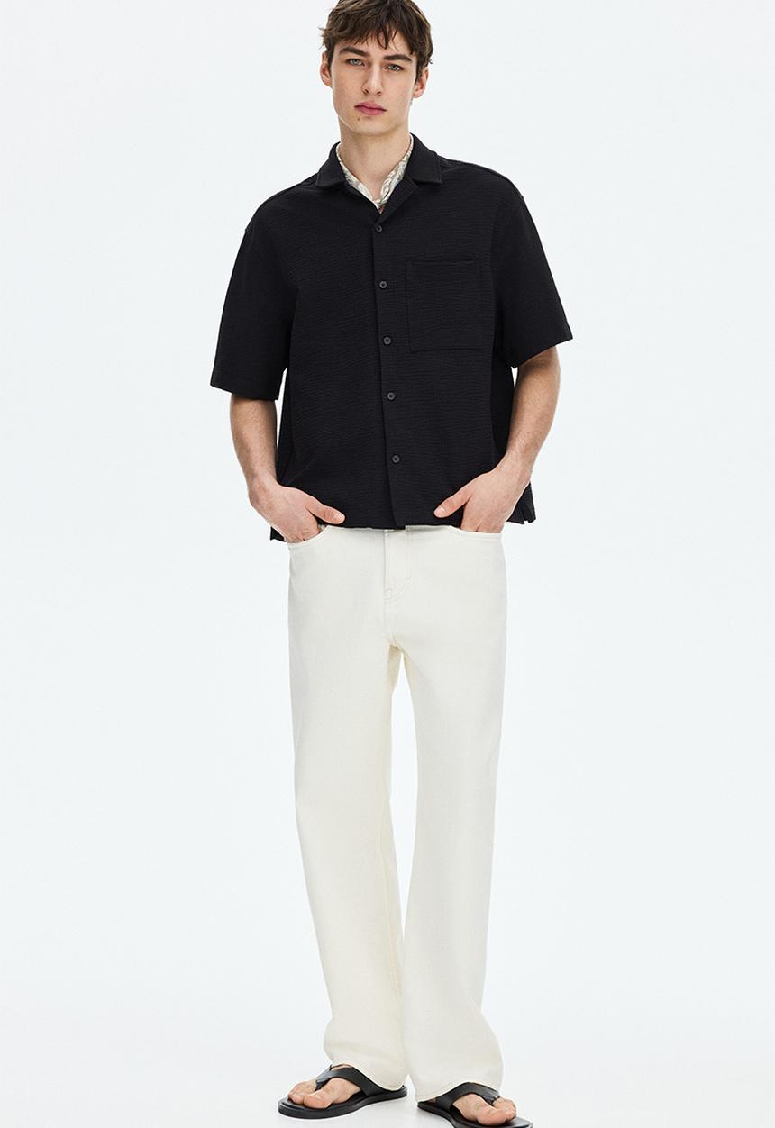 H&M - Relaxed fit waffled resort shirt - black
