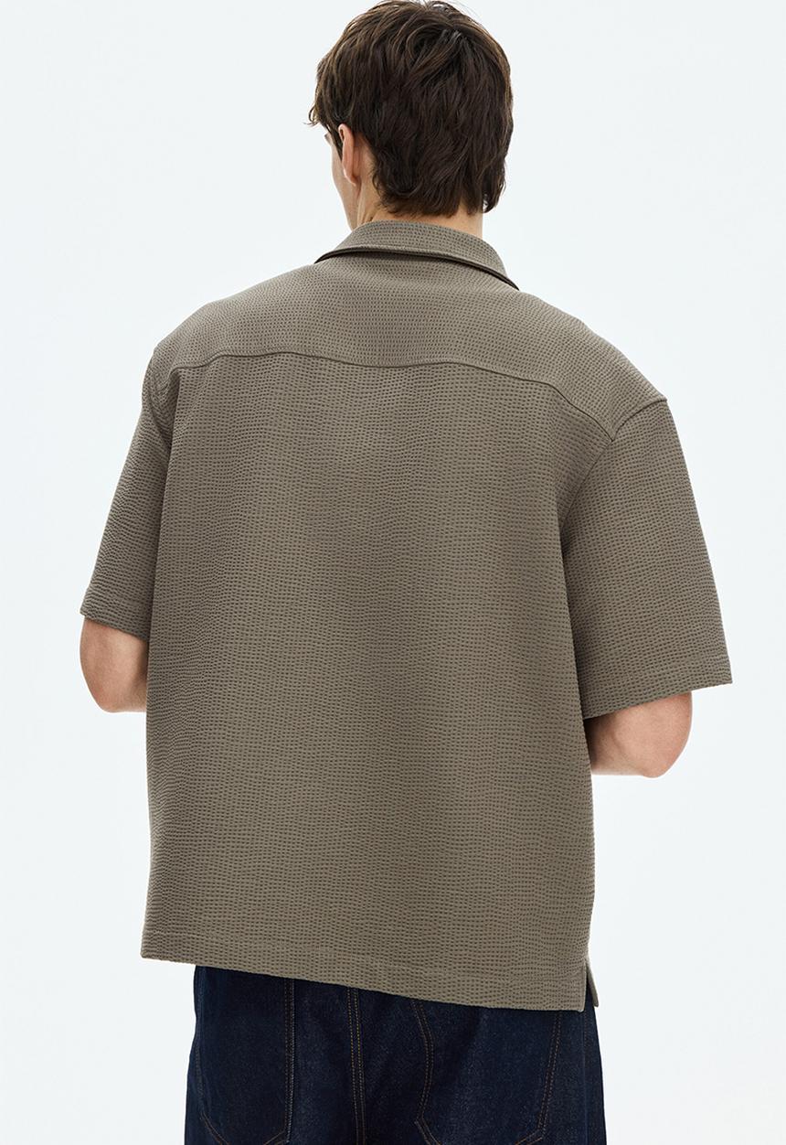 H&M - Relaxed fit waffled resort shirt - khaki green