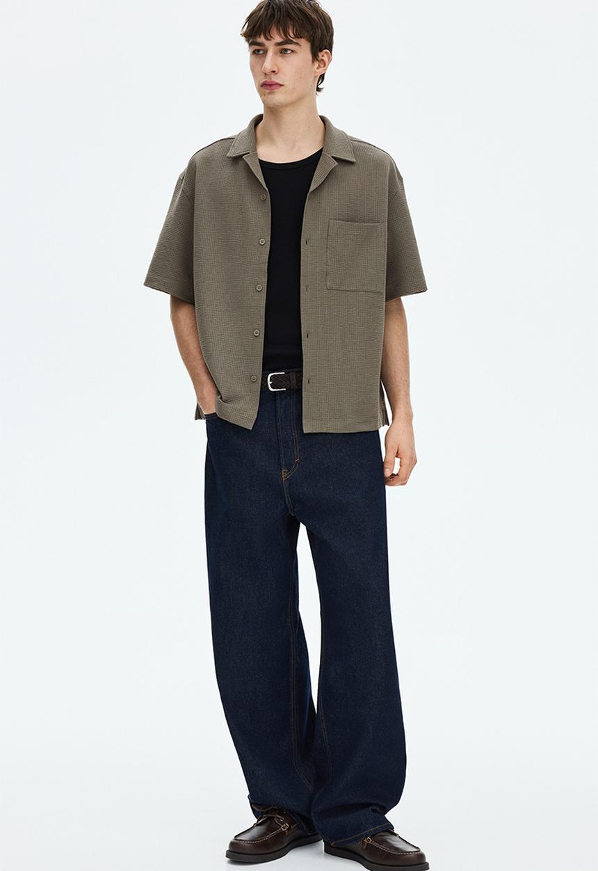 H&M - Relaxed fit waffled resort shirt - khaki green