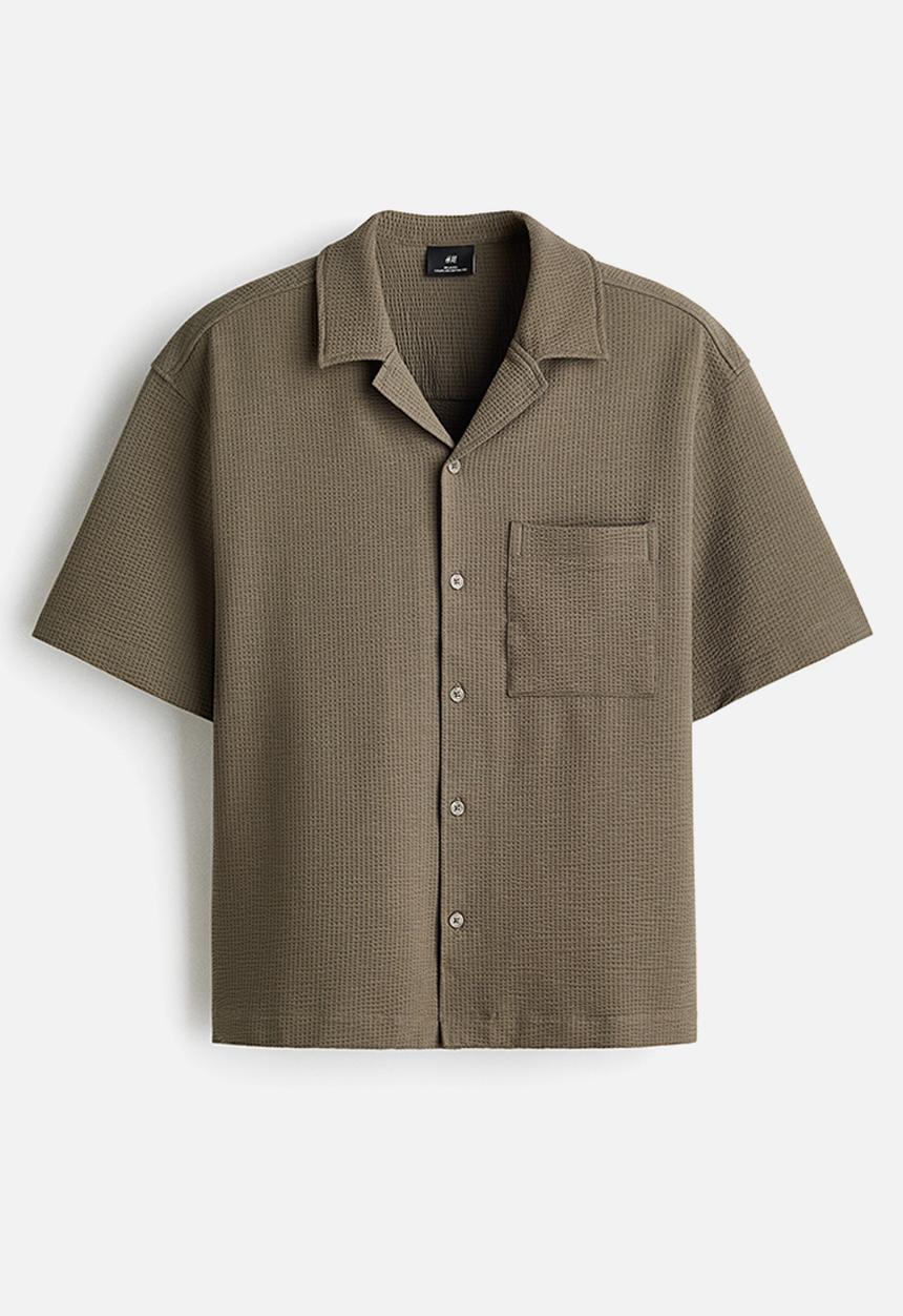 H&M - Relaxed fit waffled resort shirt - khaki green