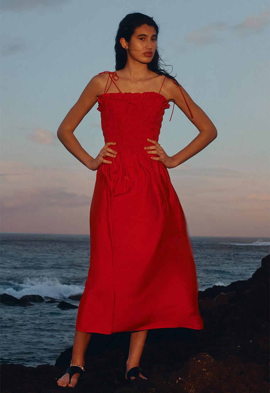 H&M - Smocked-bodice tie-strap dress - bright red