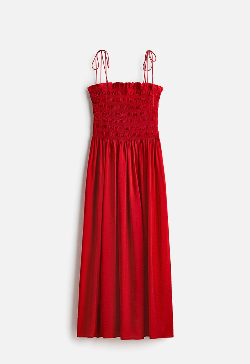 H&M - Smocked-bodice tie-strap dress - bright red