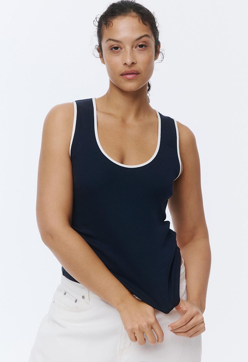 H&M - Ribbed cotton vest top - navy blue