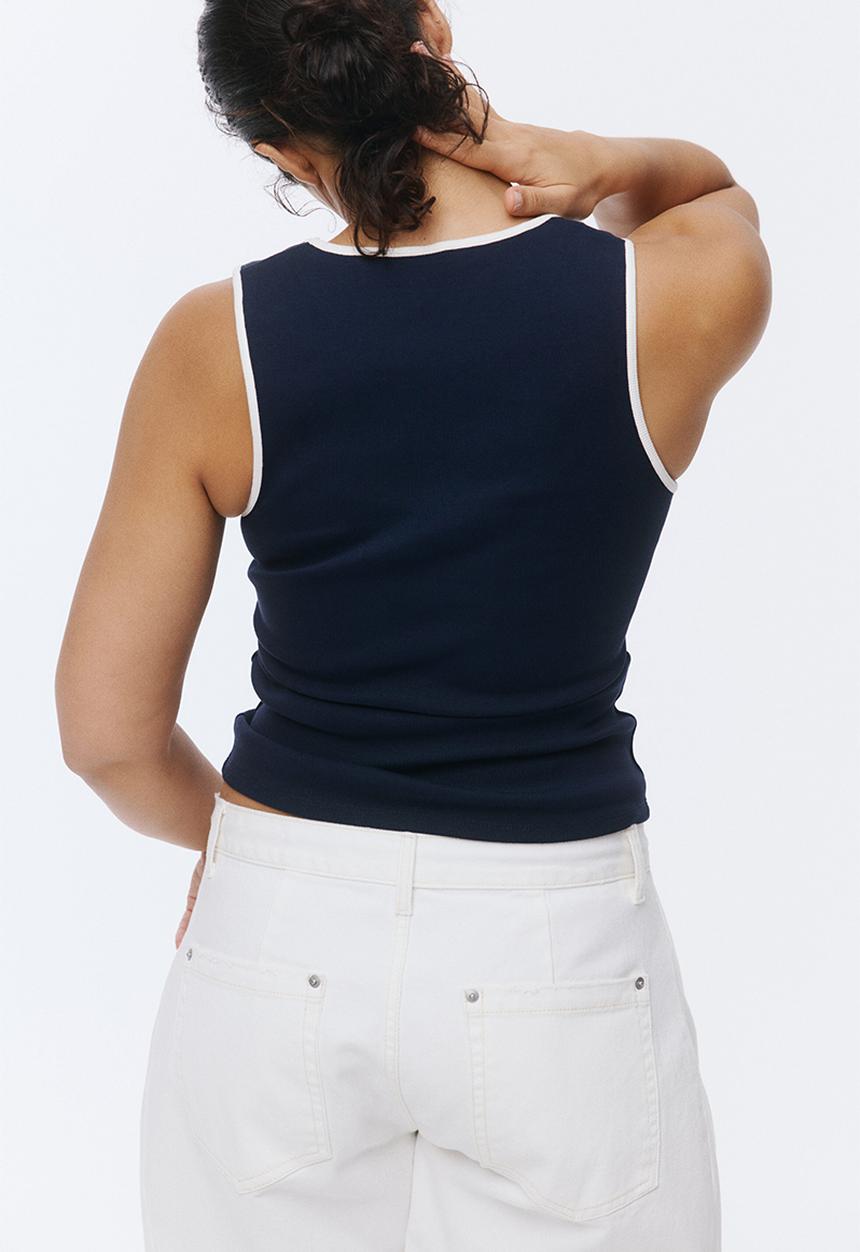 H&M - Ribbed cotton vest top - navy blue