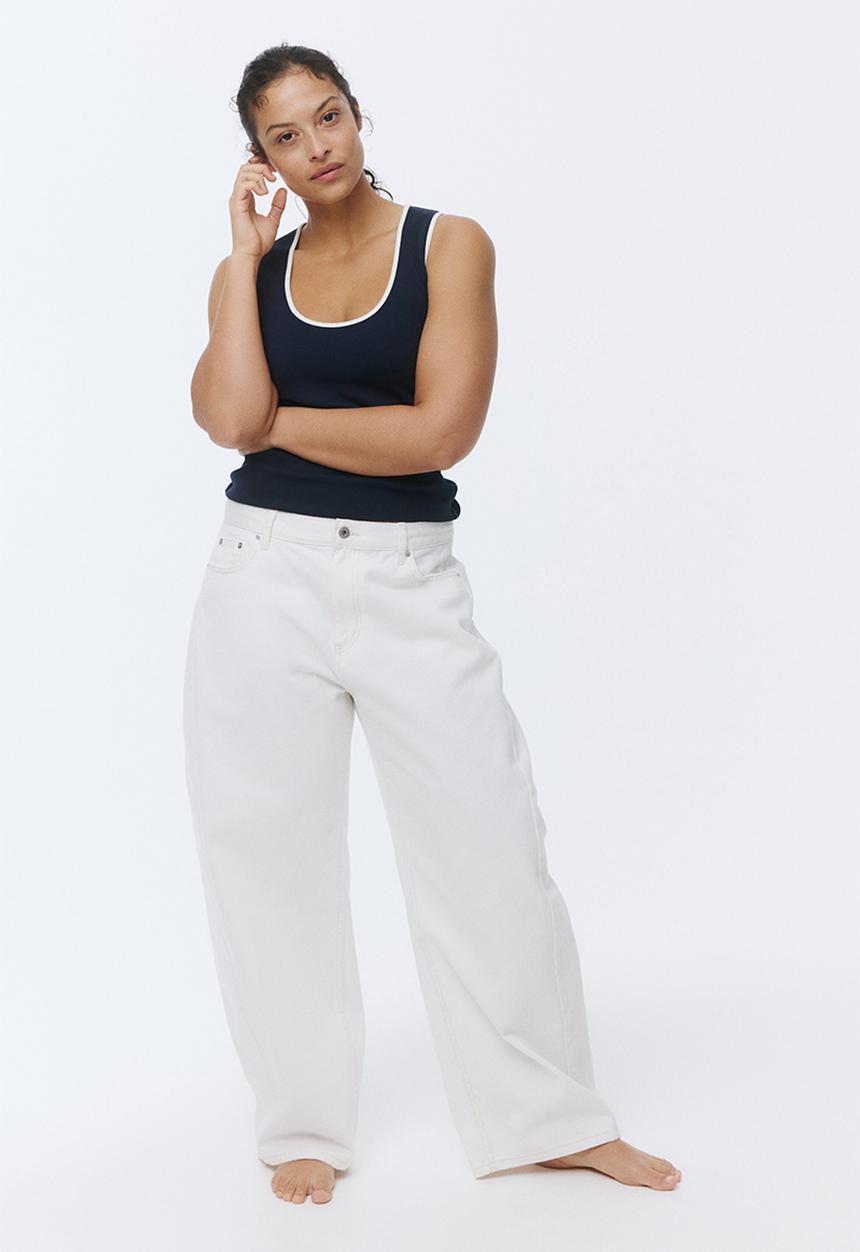 H&M - Ribbed cotton vest top - navy blue