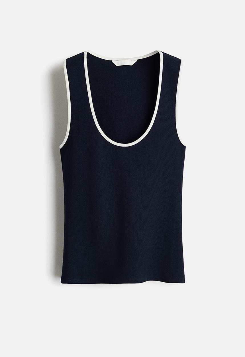H&M - Ribbed cotton vest top - navy blue