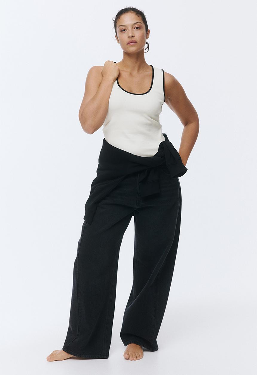 H&M - Ribbed cotton vest top - white/black