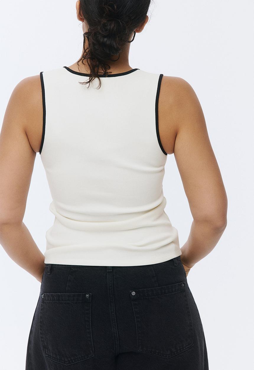 H&M - Ribbed cotton vest top - white/black