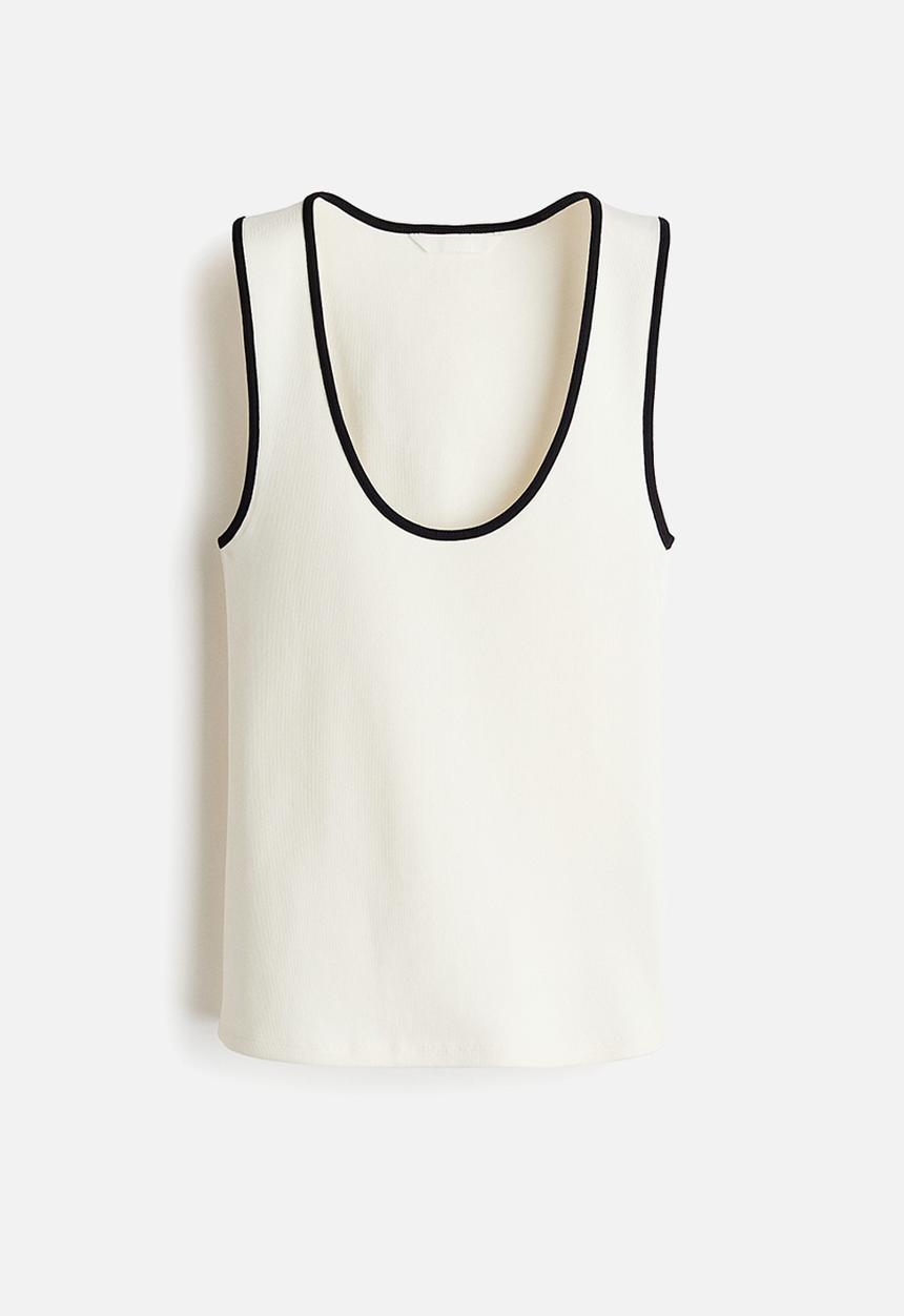 H&M - Ribbed cotton vest top - white/black