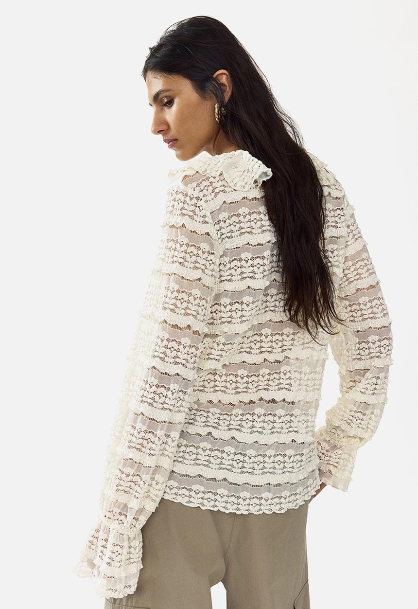 H&M - Lace-look jersey blouse - cream