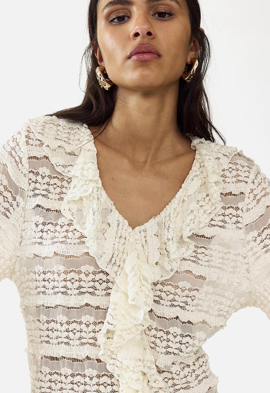 H&M - Lace-look jersey blouse - cream
