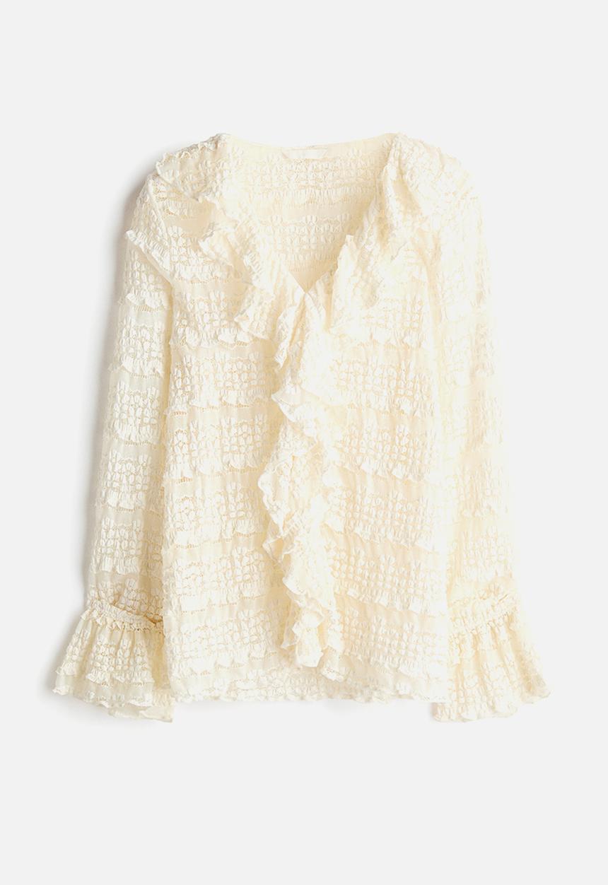 H&M - Lace-look jersey blouse - cream