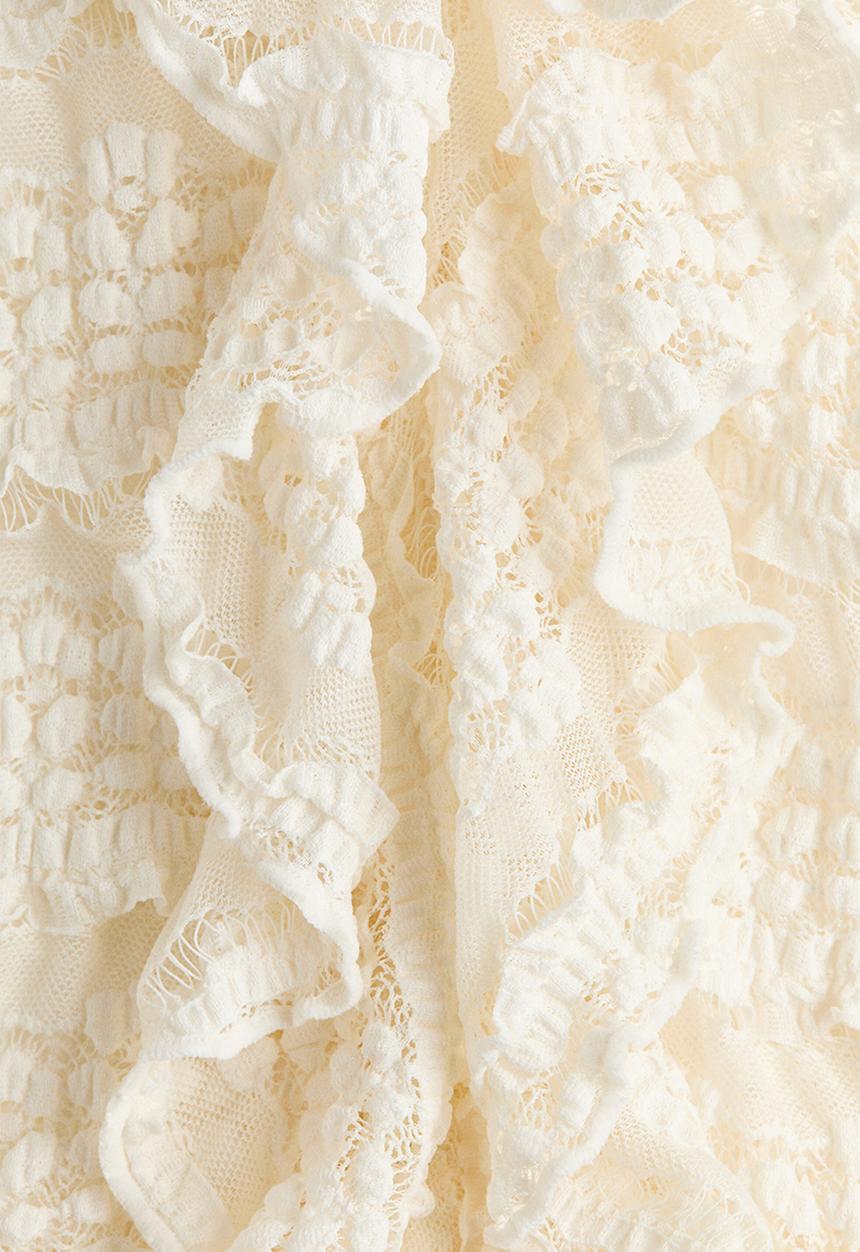 H&M - Lace-look jersey blouse - cream