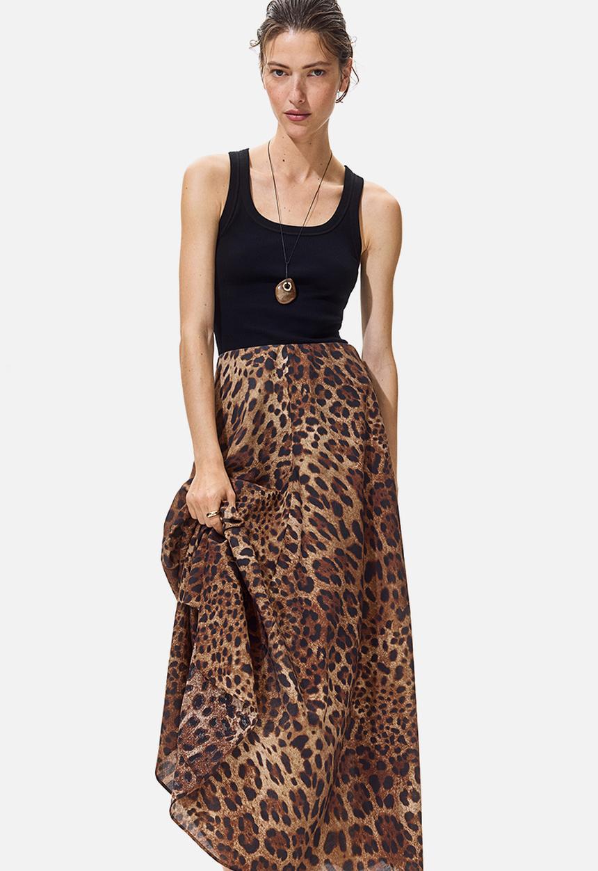 H&M - Viscose-blend maxi skirt - beige/leopard print