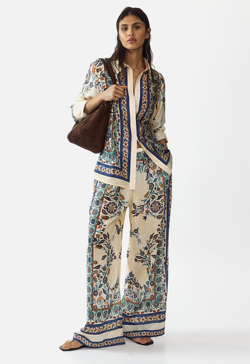 H&M - Printed pull-on trousers - light beige/floral