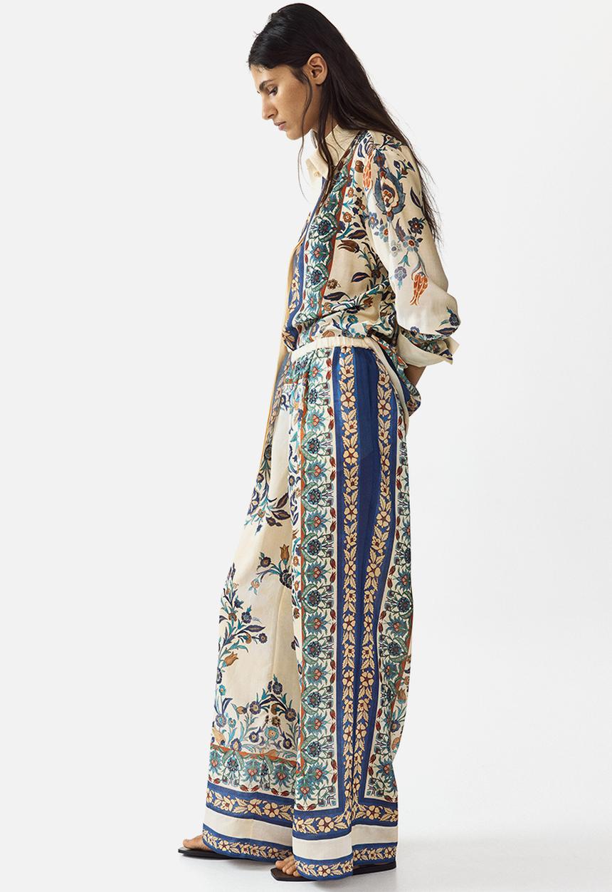 H&M - Printed pull-on trousers - light beige/floral
