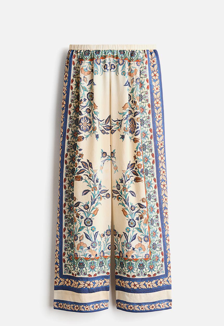 H&M - Printed pull-on trousers - light beige/floral