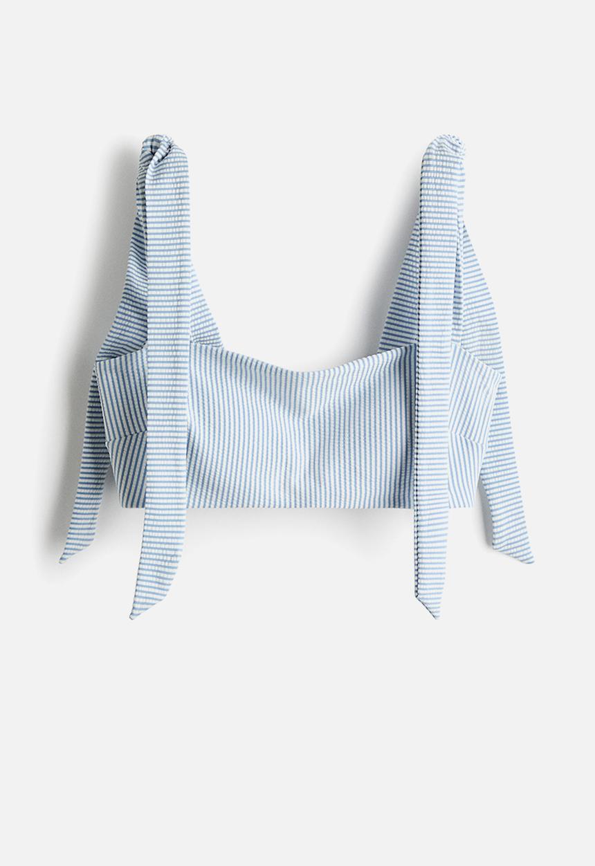 H&M - Padded tie-strap bikini top - light blue/striped