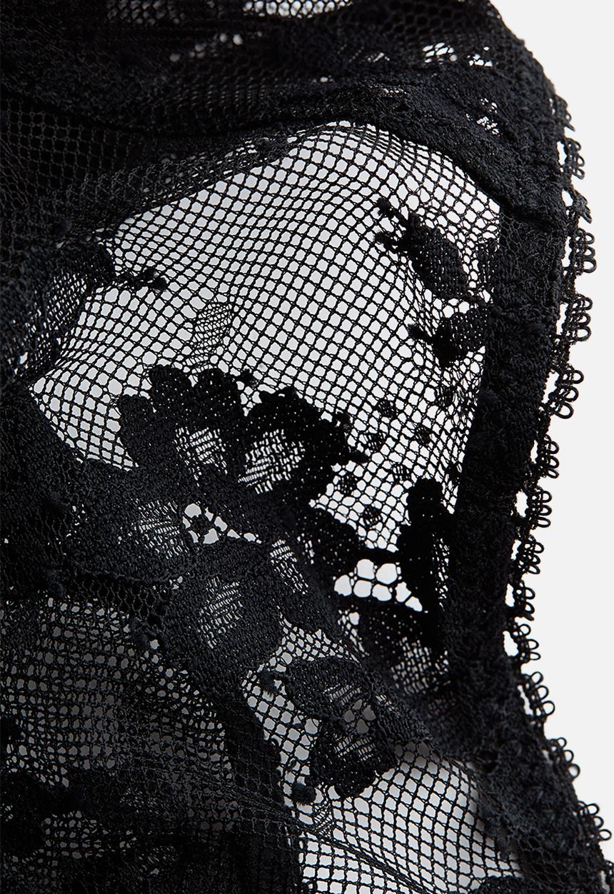 H&M - Long-sleeved lace thong body - black