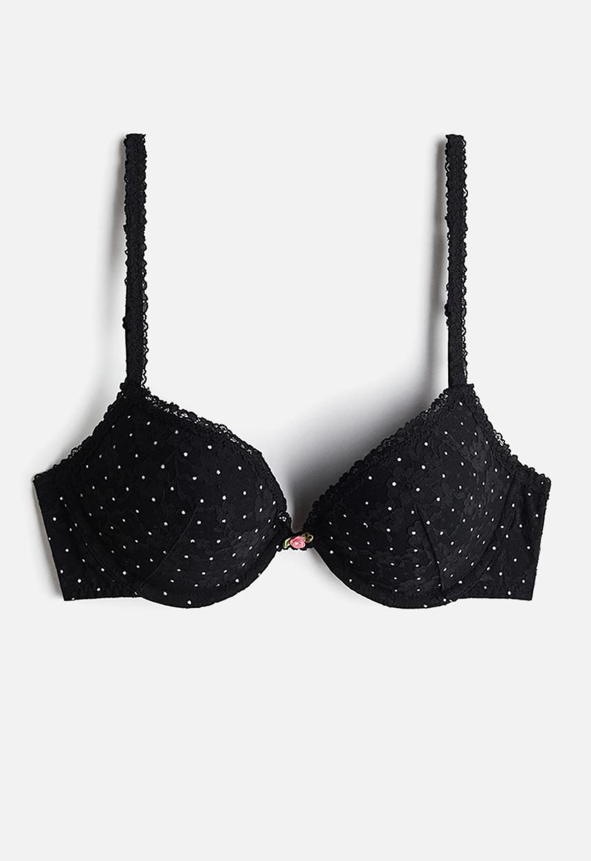 H&M - Lace push-up bra - black/polka dot
