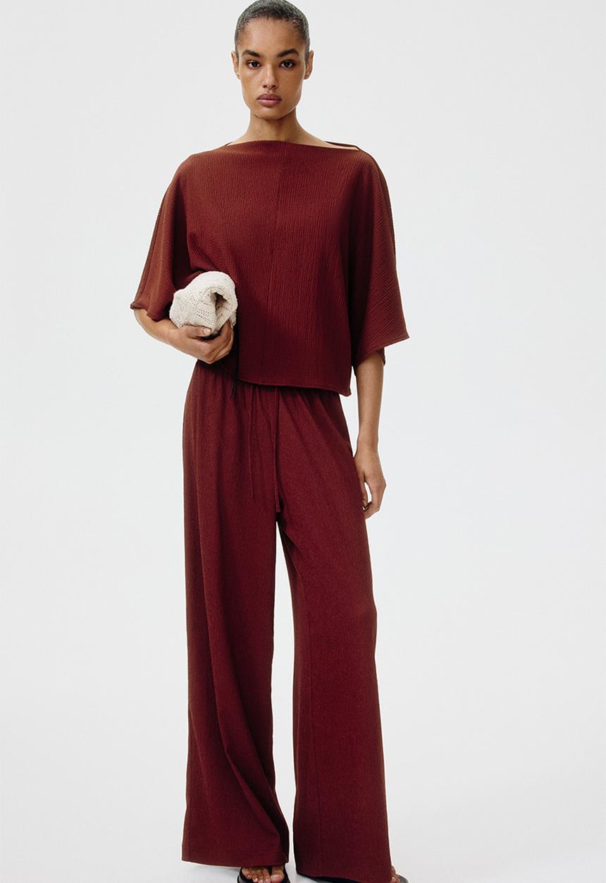 H&M - Wide pull-on trousers - dark rust red