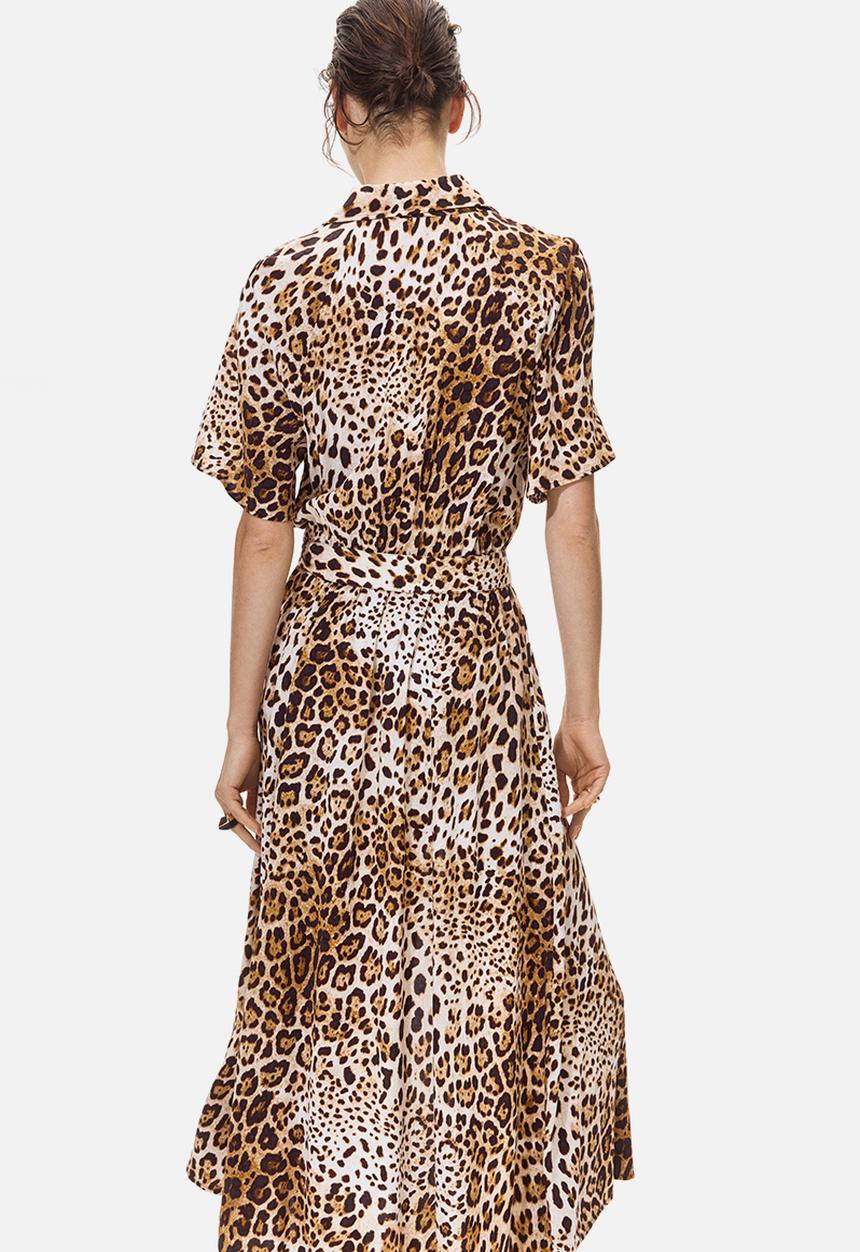 H&M - Tie-belt shirt dress - light beige/leopard print