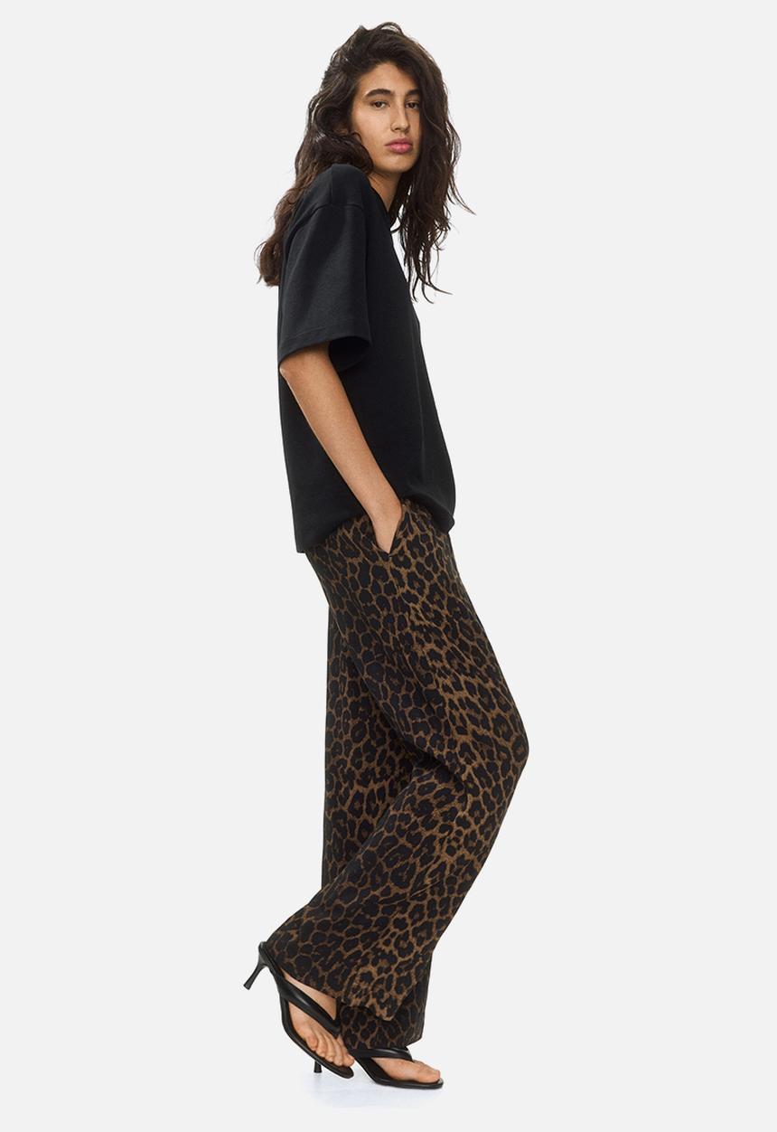H&M - Wide pull-on trousers - dark beige/leopard print