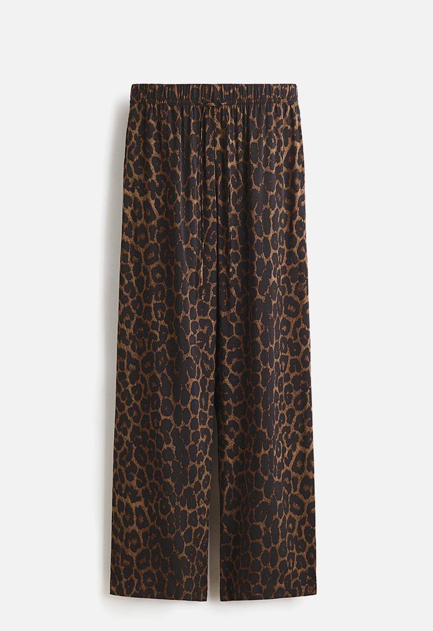 H&M - Wide pull-on trousers - dark beige/leopard print