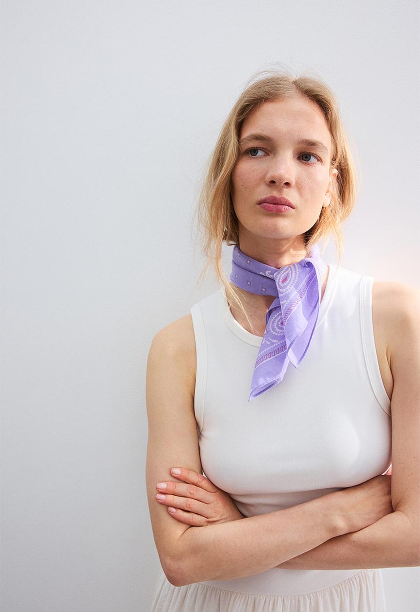 H&M - Patterned cotton scarf - purple/paisley pattern
