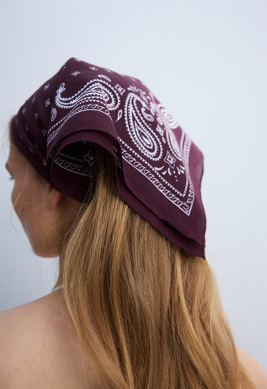 H&M - Patterned cotton scarf - plum red/paisley pattern
