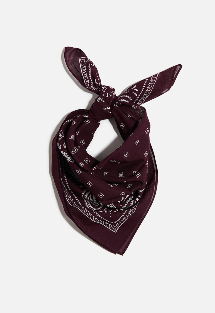 H&M - Patterned cotton scarf - plum red/paisley pattern
