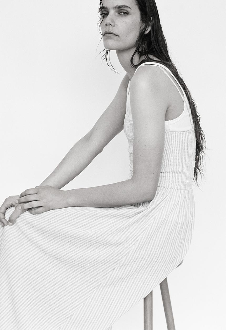 H&M - Smocked strappy dress - cream/light blue striped