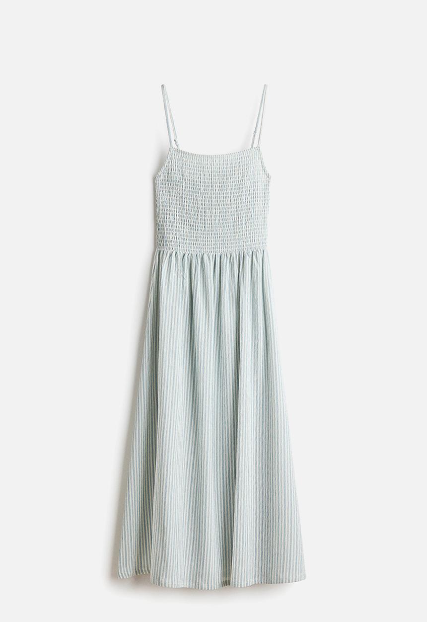 H&M - Smocked strappy dress - cream/light blue striped