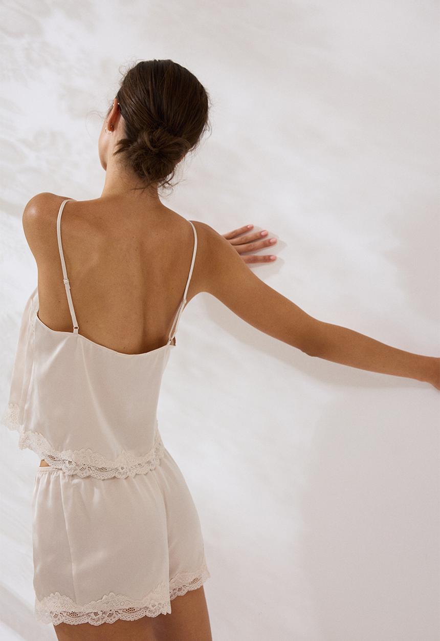 H&M - Lace-trimmed satin pyjamas - light beige