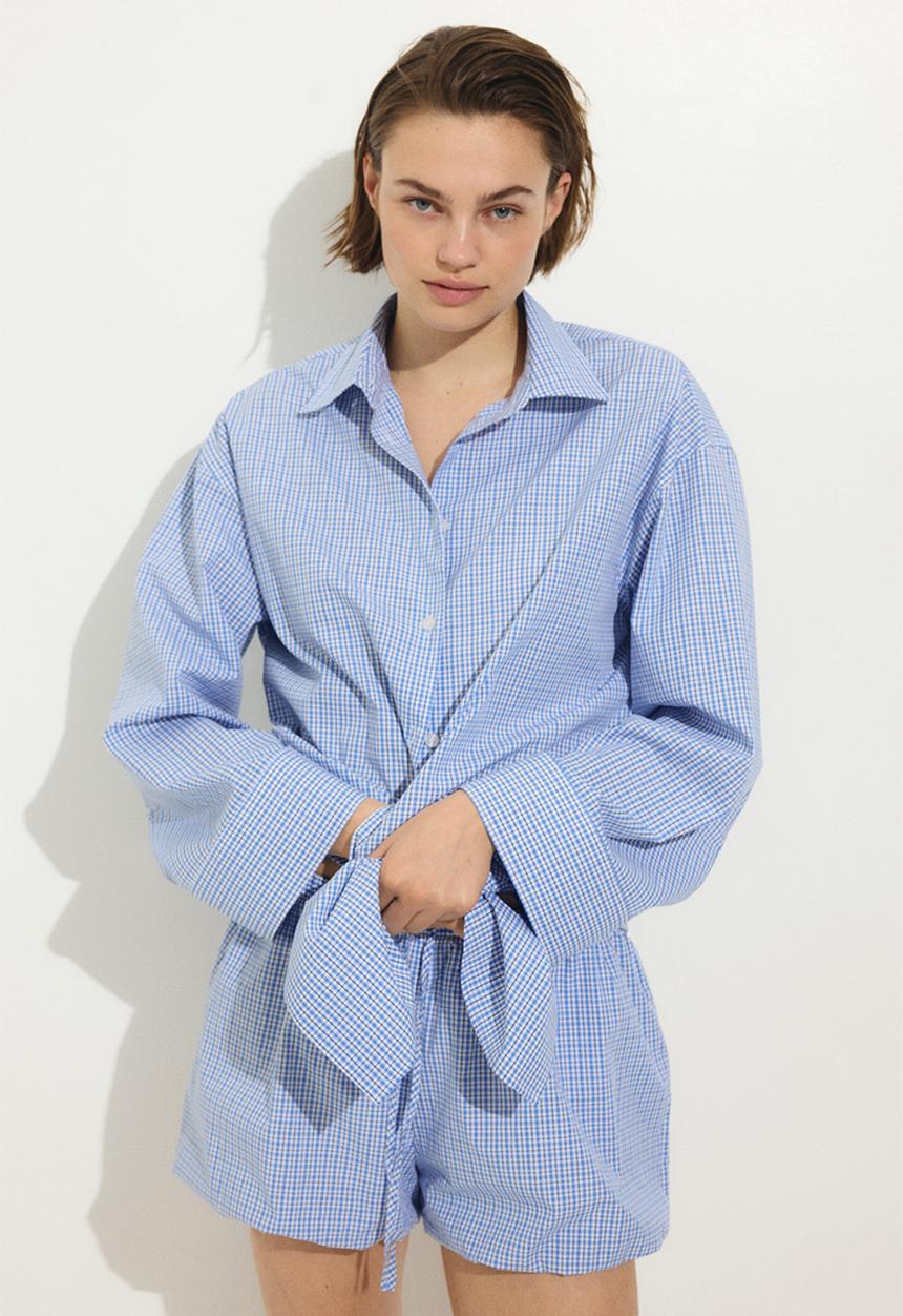 H&M - Oversized beach shirt - blue/checked