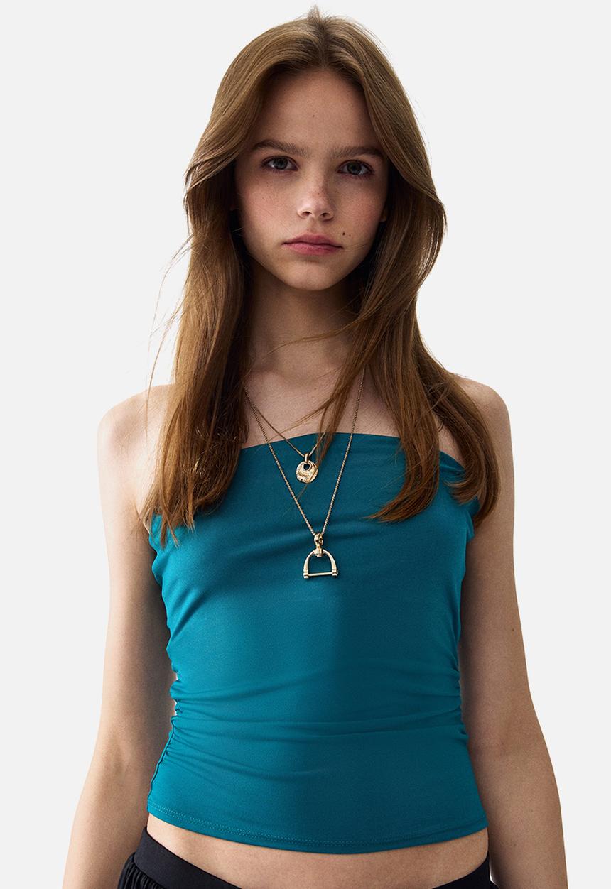 H&M - Gathered tube top - dark turquoise