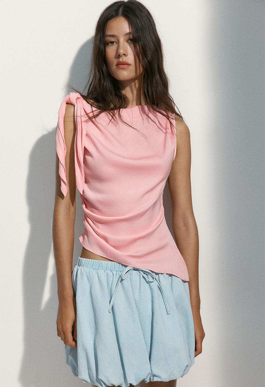 H&M - Asymmetric tie-detail top - light pink