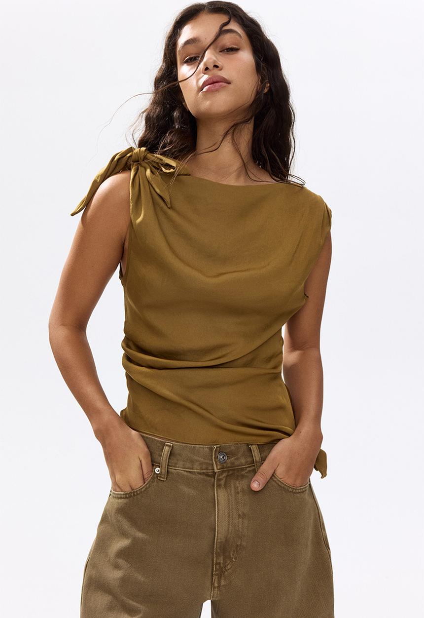H&M - Asymmetric tie-detail top - dark olive green